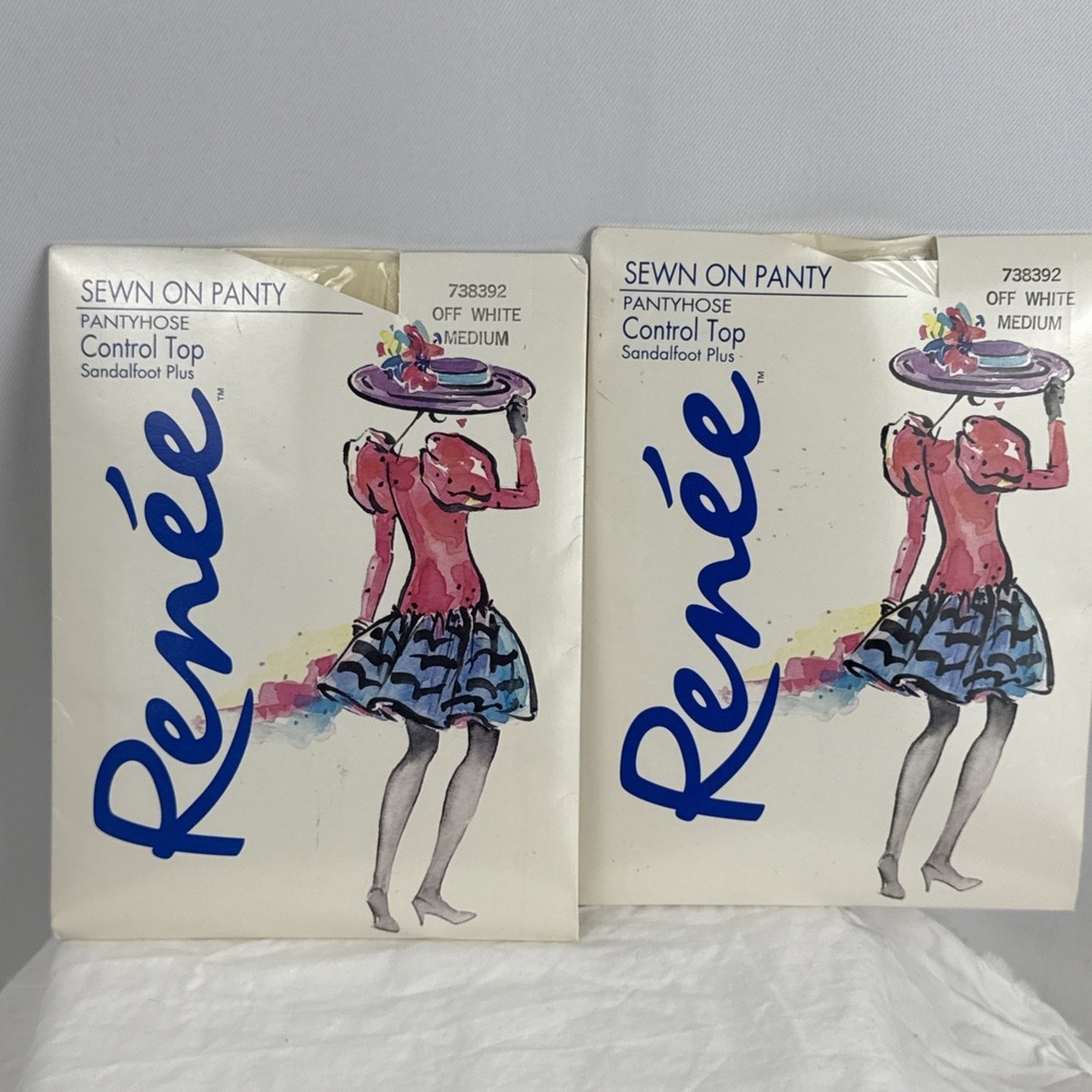 Vintage Renee' Pantyhose Body Shaping Control Off White Sandalfoot 1993 Set Of 2
